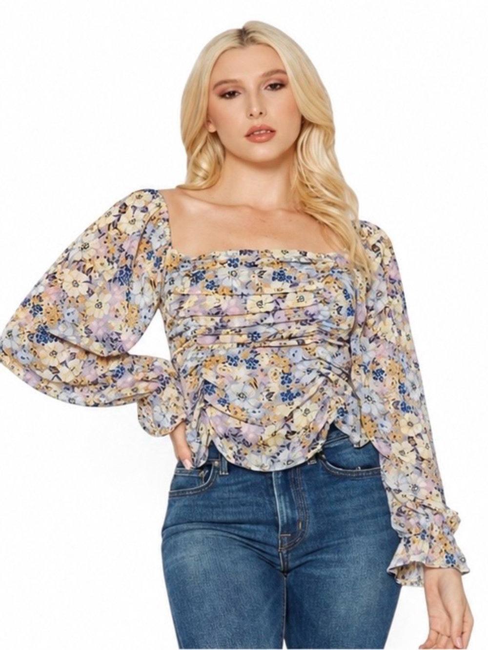 NWT Pleione Romantic Floral Smocked Blouse | Cottagecore Boho Top | Size L